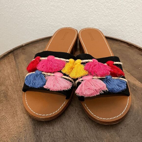 Anthropologie Soludos Tassel City Flat Open Toe Slide Sandals Women's Size 9.5 - Picture 2 of 8